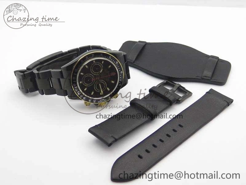 Daytona Kravitz YG DLC BP Maker Best Edition Black Dial On DLC Bracelet A4130 (Free Leather Strap)