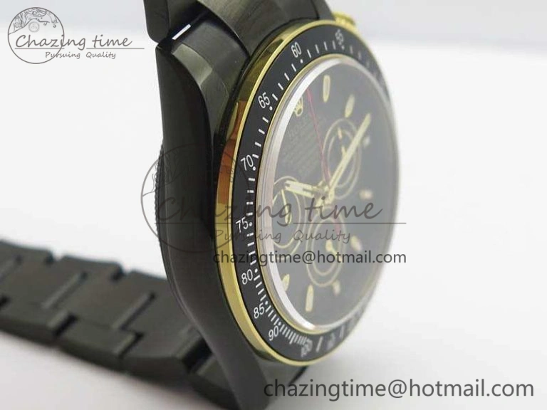 Daytona Kravitz YG DLC BP Maker Best Edition Black Dial On DLC Bracelet A4130 (Free Leather Strap)