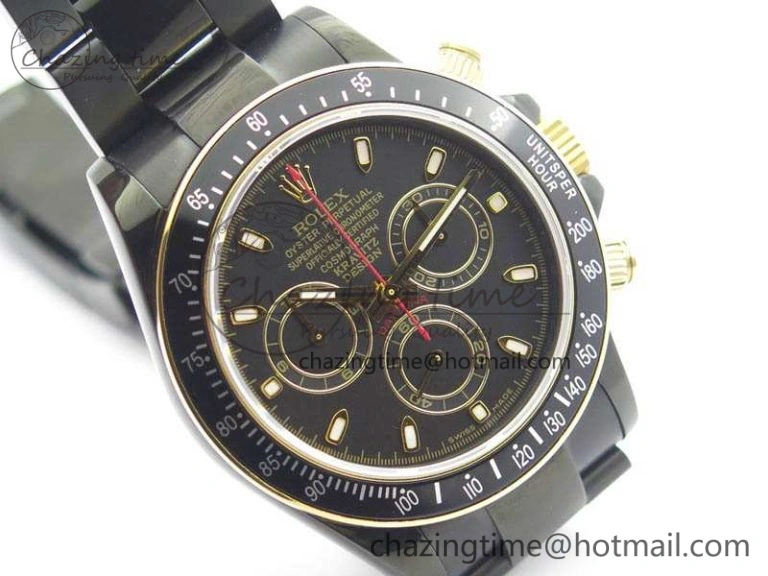Daytona Kravitz YG DLC BP Maker Best Edition Black Dial On DLC Bracelet A4130 (Free Leather Strap)