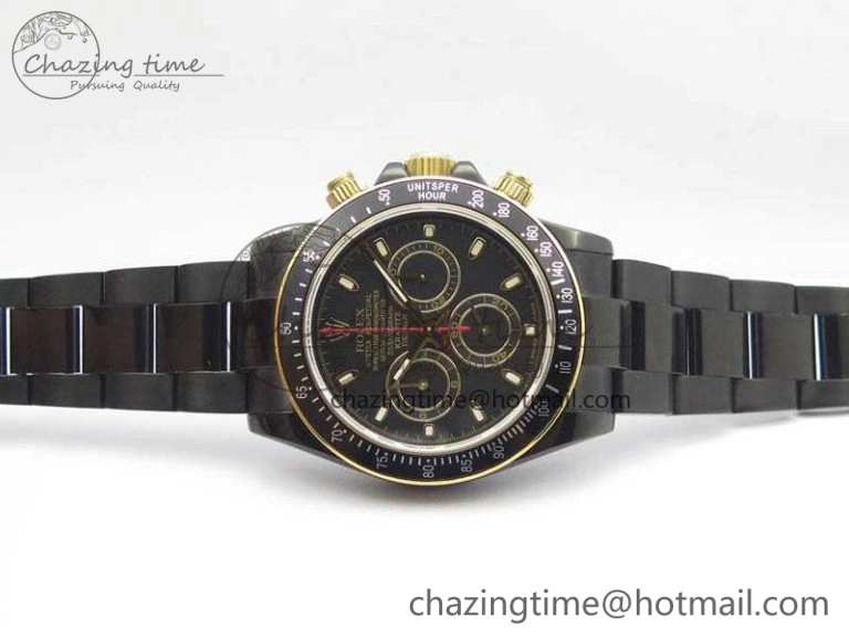 Daytona Kravitz YG DLC BP Maker Best Edition Black Dial On DLC Bracelet A4130 (Free Leather Strap)