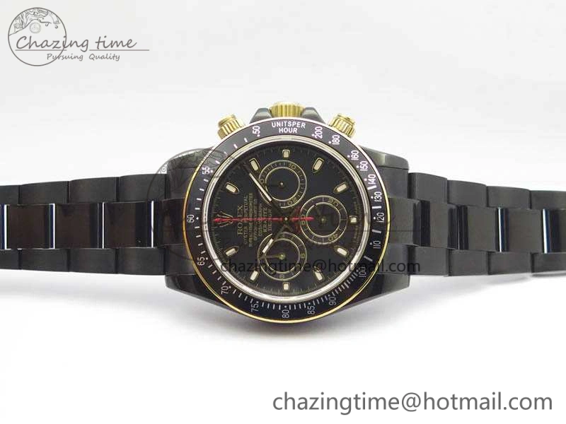 Daytona Kravitz YG DLC BP Maker Best Edition Black Dial On DLC Bracelet A4130 (Free Leather Strap)