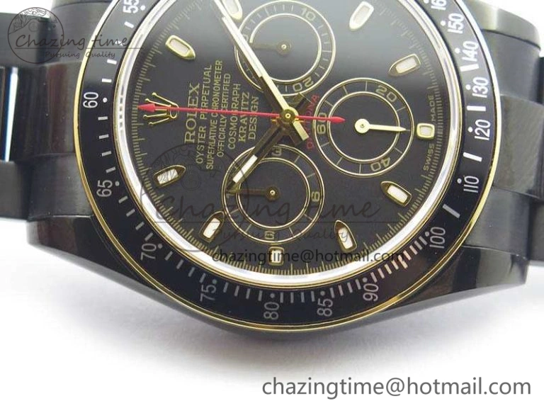 Daytona Kravitz YG DLC BP Maker Best Edition Black Dial On DLC Bracelet A4130 (Free Leather Strap)