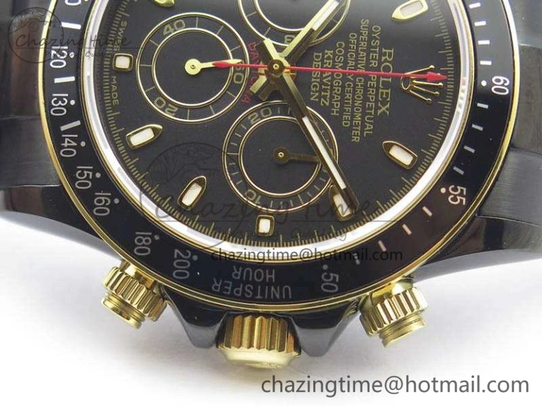 Daytona Kravitz YG DLC BP Maker Best Edition Black Dial On DLC Bracelet A4130 (Free Leather Strap)