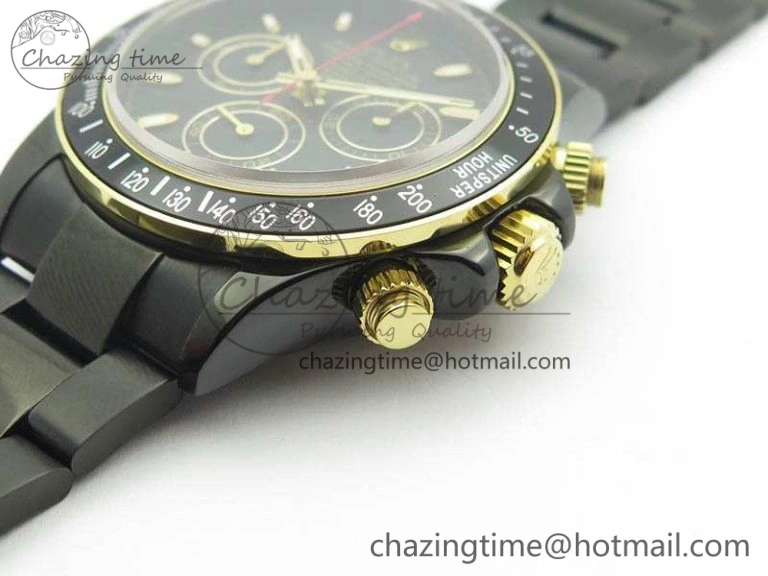 Daytona Kravitz YG DLC BP Maker Best Edition Black Dial On DLC Bracelet A4130 (Free Leather Strap)