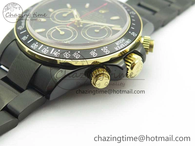 Daytona Kravitz YG DLC BP Maker Best Edition Black Dial On DLC Bracelet A4130 (Free Leather Strap)