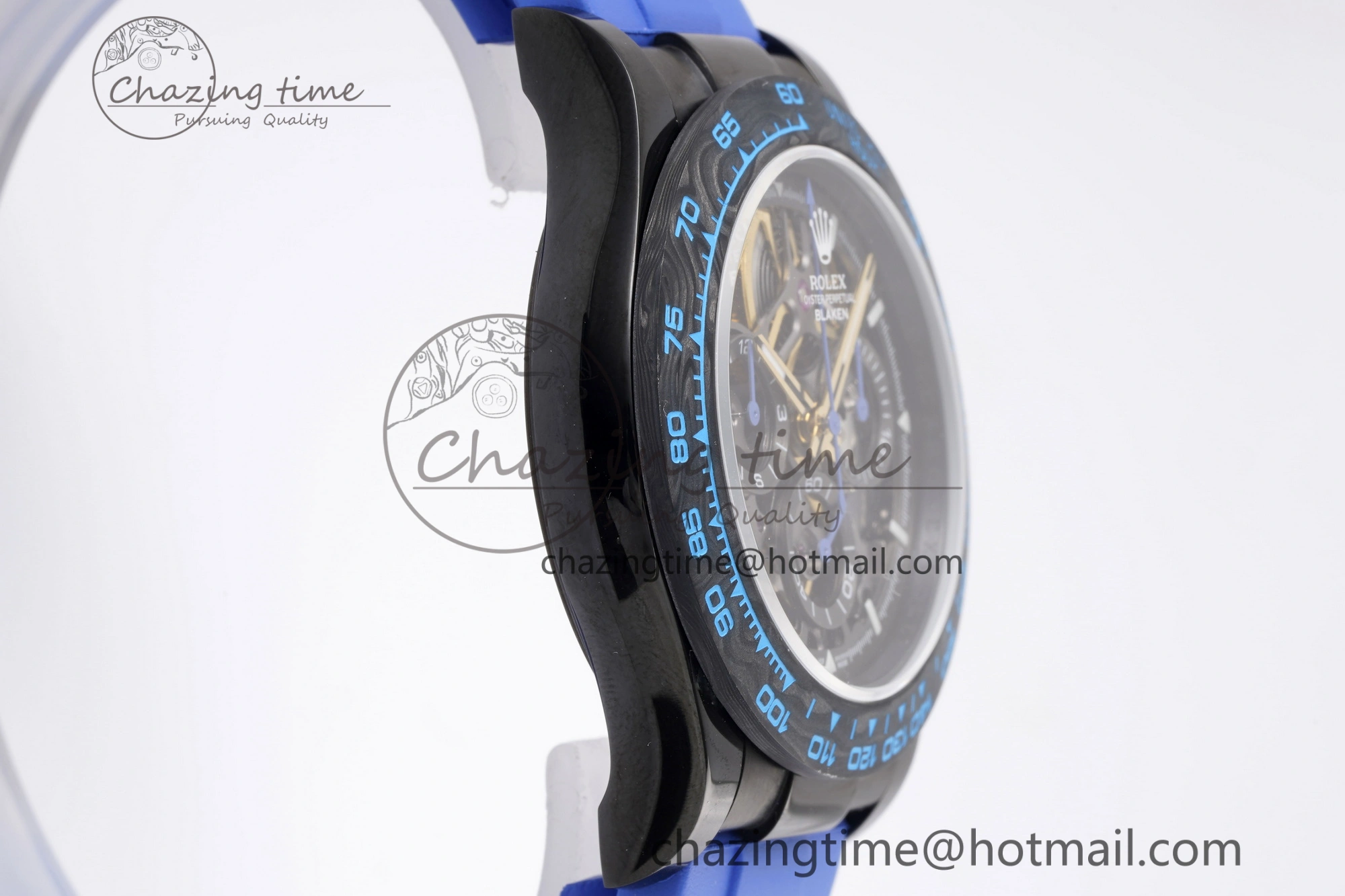 Daytona PVD Carbon Bezel GETF Best Edition Skeleton Blue Dial on Blue Rubber Strap SA4130