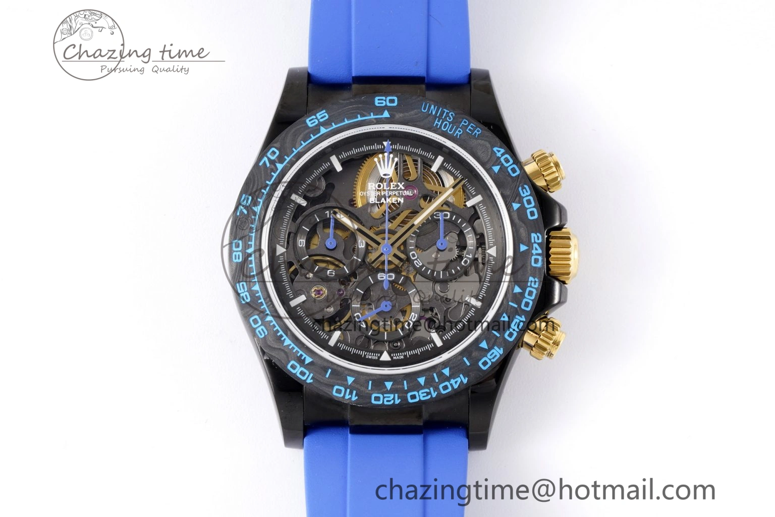 Daytona PVD Carbon Bezel GETF Best Edition Skeleton Blue Dial on Blue Rubber Strap SA4130