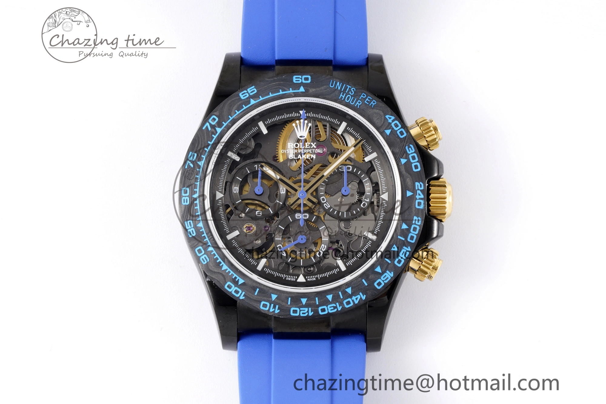 Daytona PVD Carbon Bezel GETF Best Edition Skeleton Blue Dial on Blue Rubber Strap SA4130