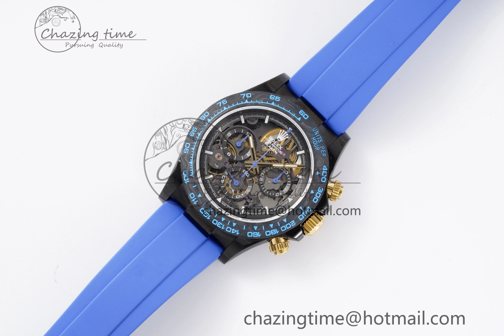 Daytona PVD Carbon Bezel GETF Best Edition Skeleton Blue Dial on Blue Rubber Strap SA4130