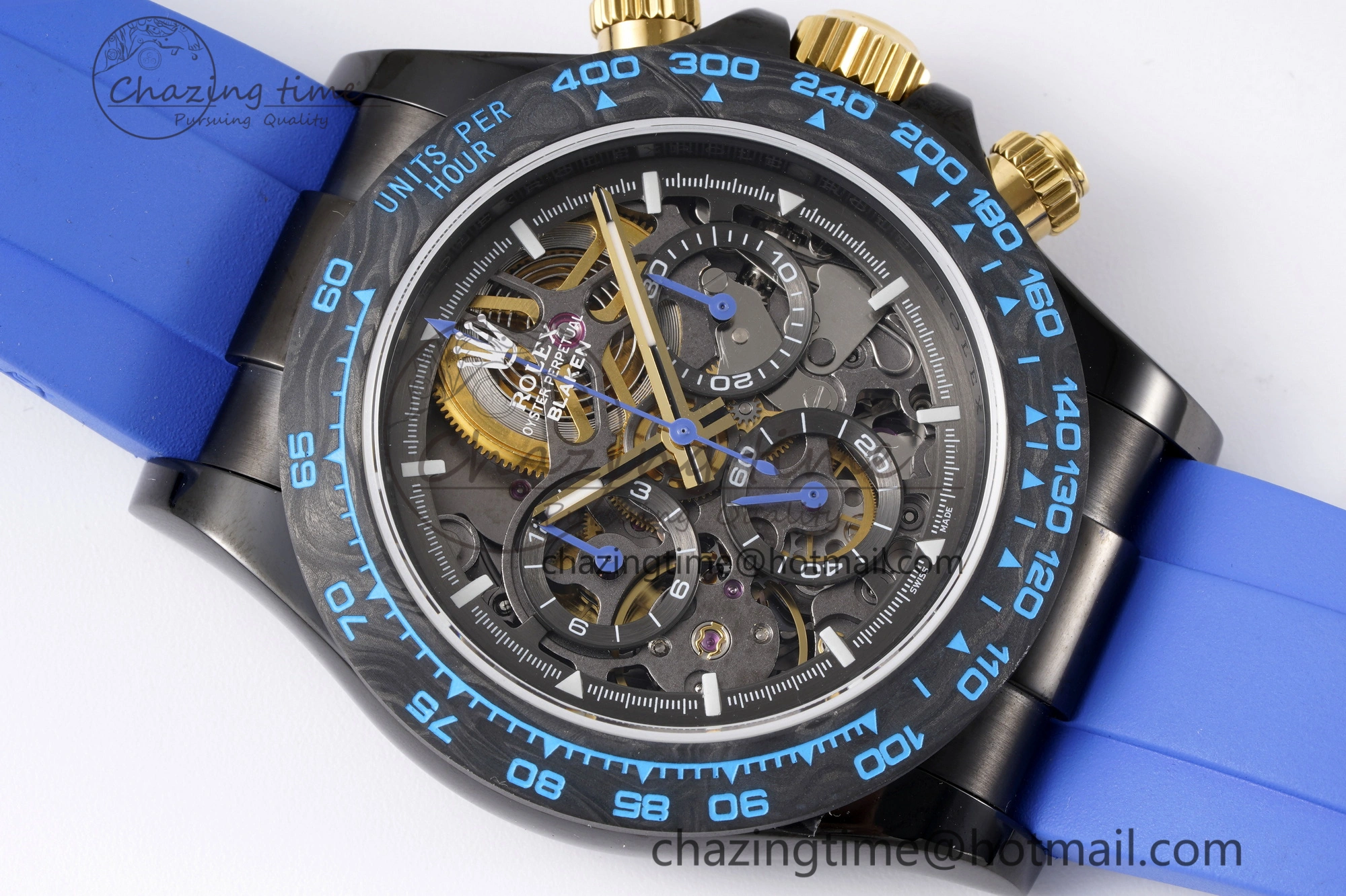 Daytona PVD Carbon Bezel GETF Best Edition Skeleton Blue Dial on Blue Rubber Strap SA4130