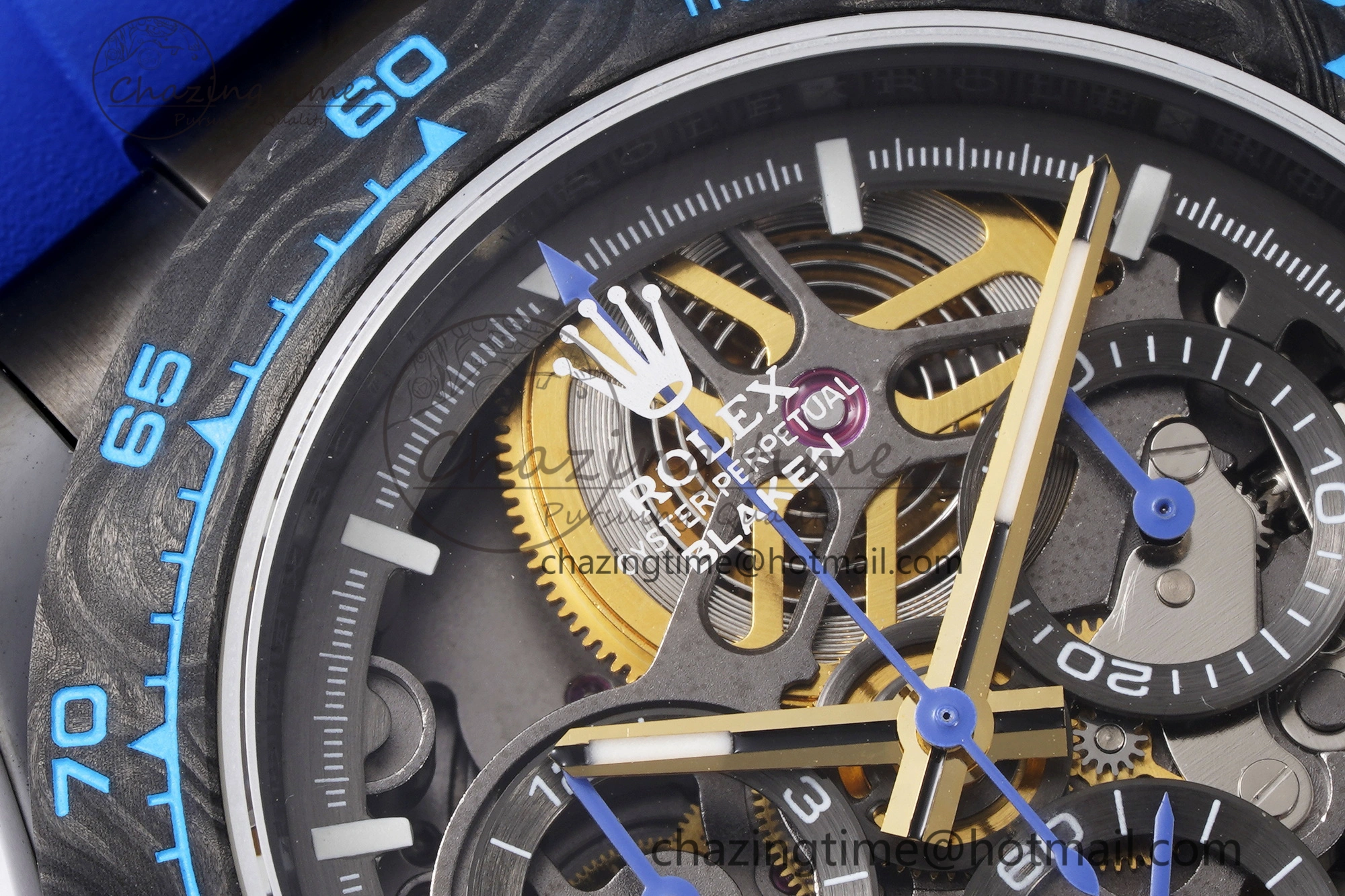 Daytona PVD Carbon Bezel GETF Best Edition Skeleton Blue Dial on Blue Rubber Strap SA4130