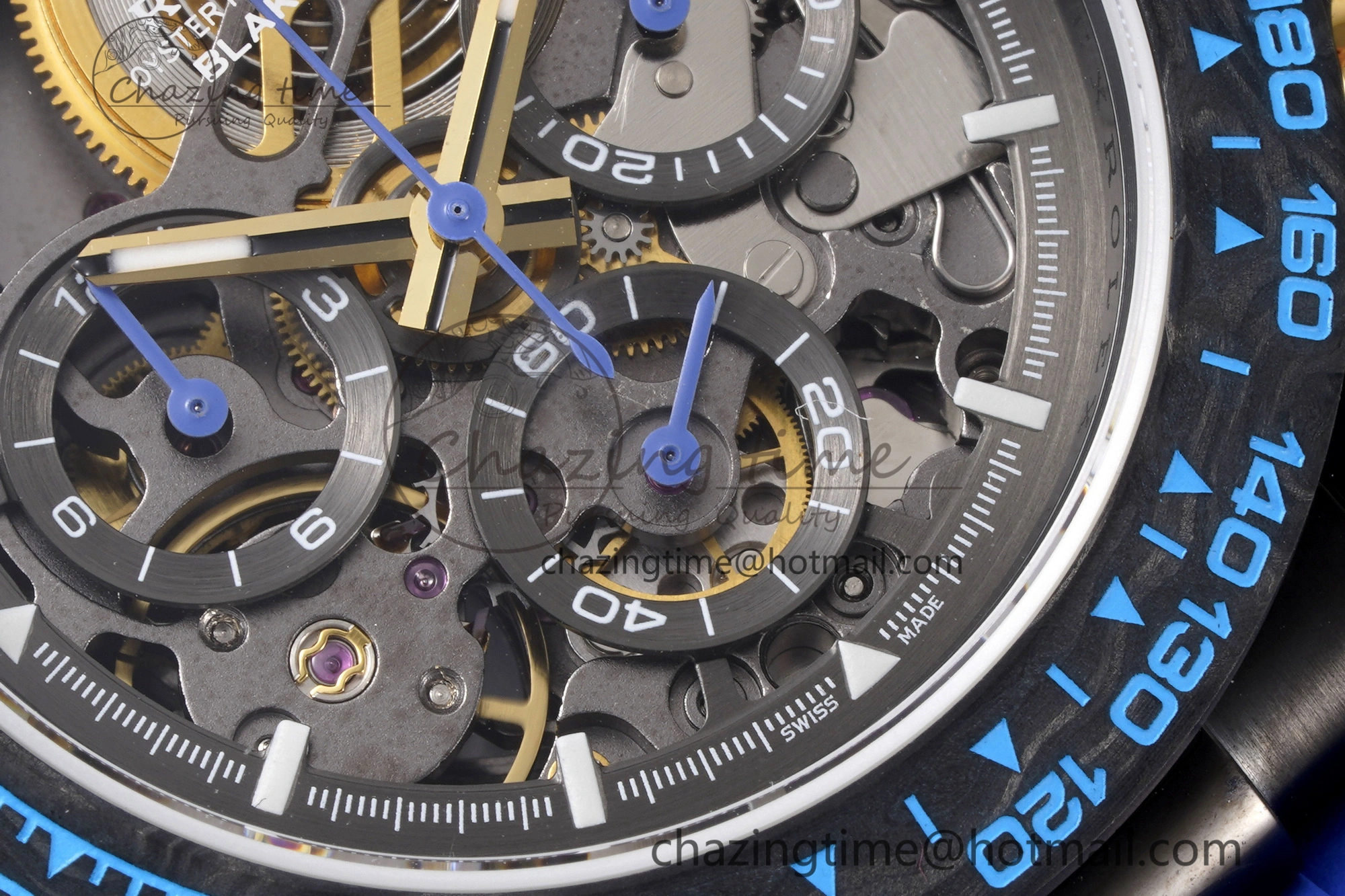 Daytona PVD Carbon Bezel GETF Best Edition Skeleton Blue Dial on Blue Rubber Strap SA4130