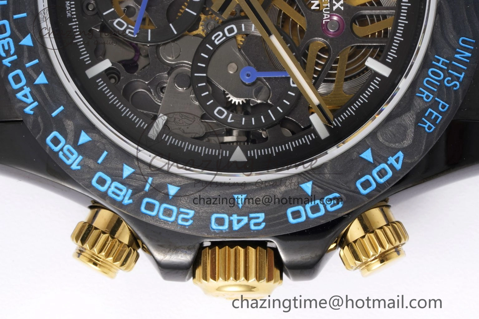 Daytona PVD Carbon Bezel GETF Best Edition Skeleton Blue Dial on Blue Rubber Strap SA4130