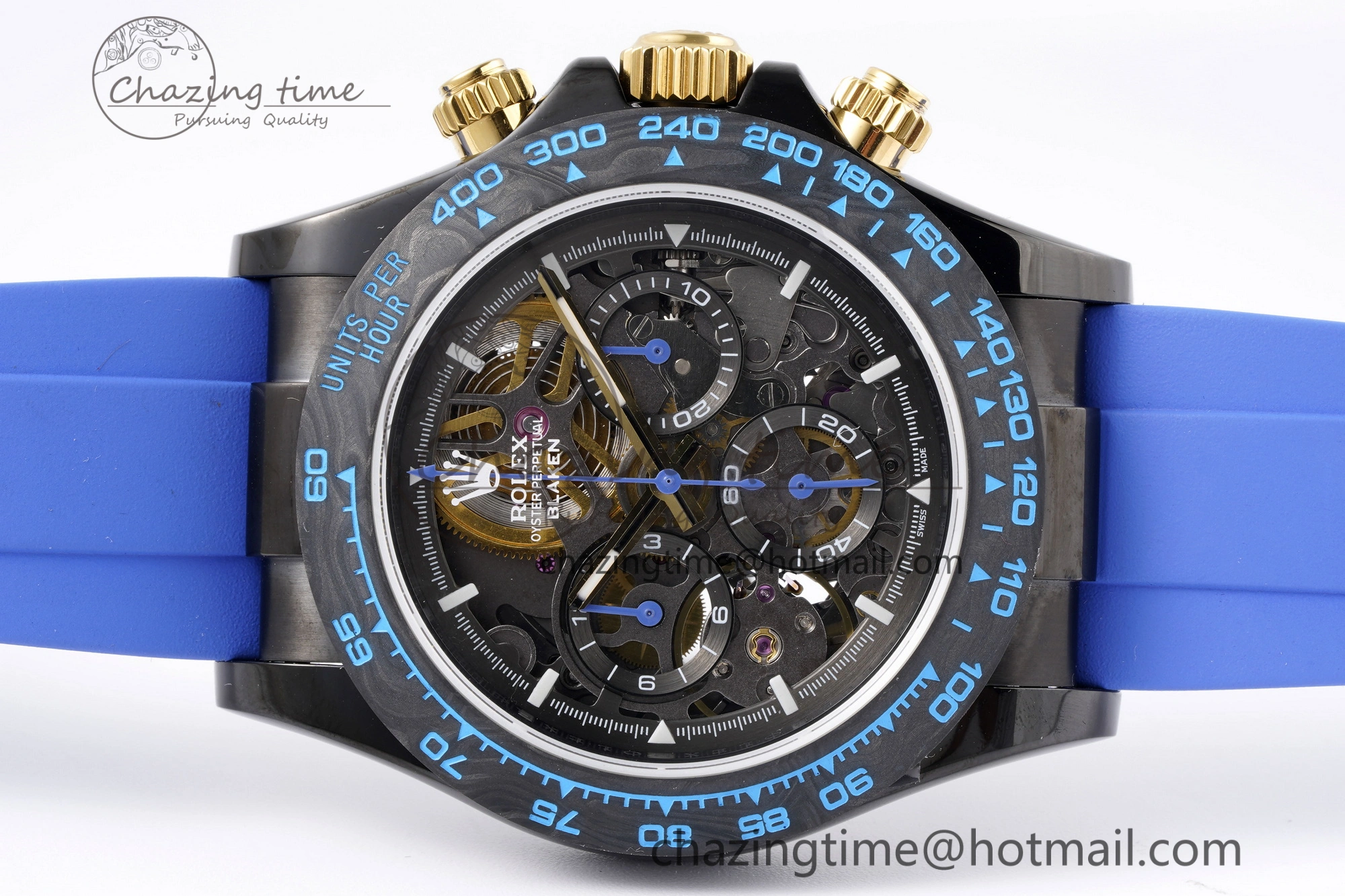 Daytona PVD Carbon Bezel GETF Best Edition Skeleton Blue Dial on Blue Rubber Strap SA4130