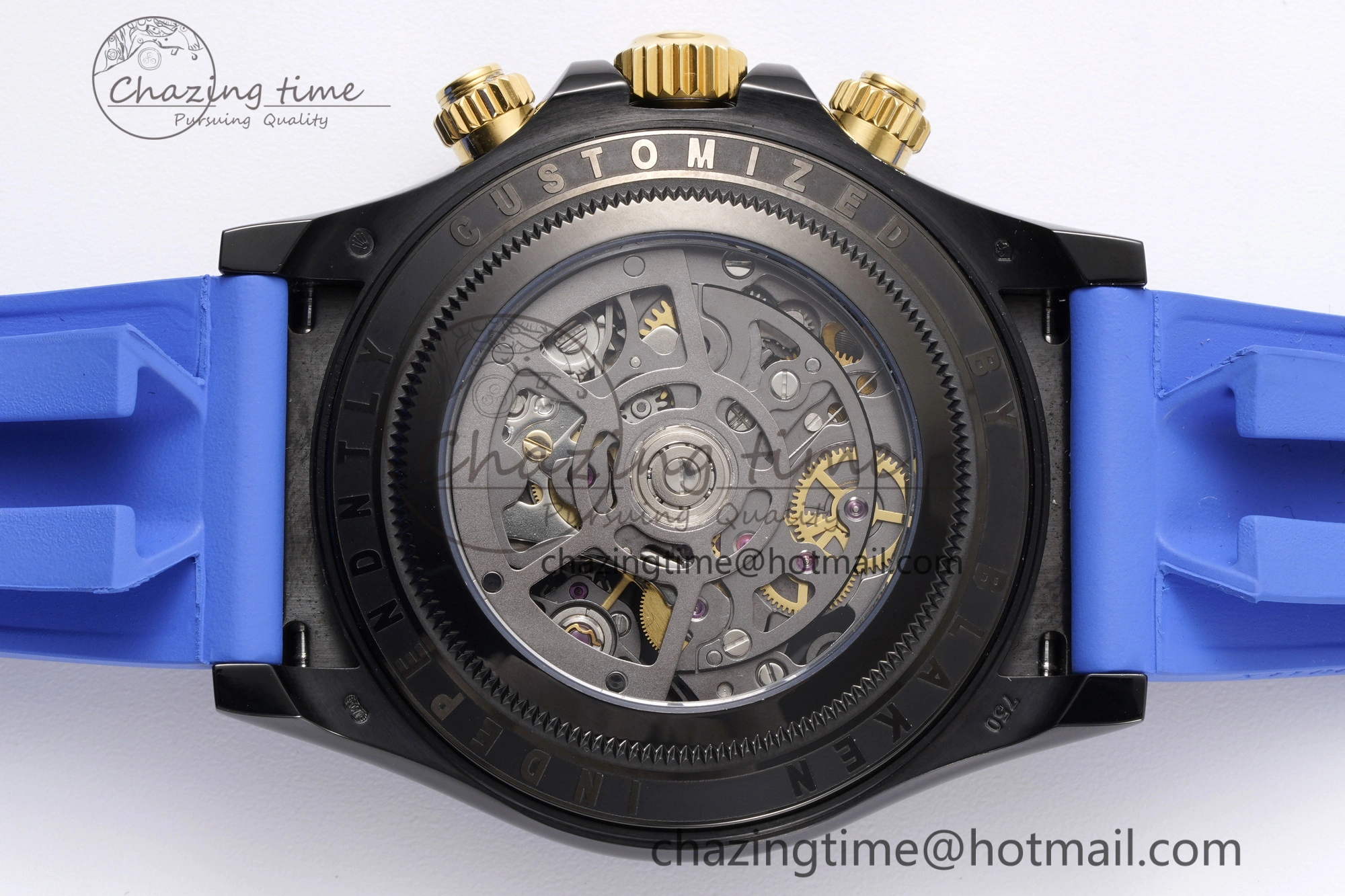 Daytona PVD Carbon Bezel GETF Best Edition Skeleton Blue Dial on Blue Rubber Strap SA4130