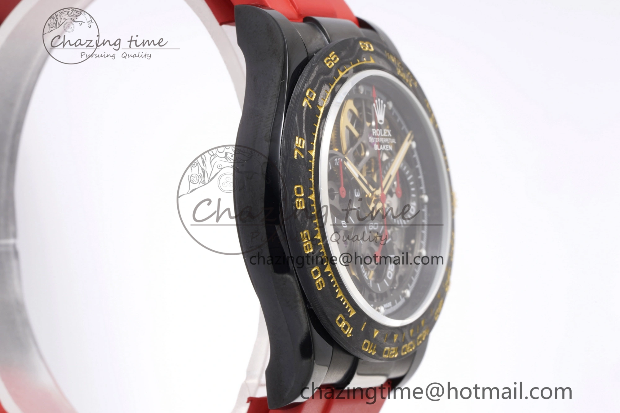 Daytona PVD Carbon Bezel GETF Best Edition Skeleton Red Dial on Red Rubber Strap SA4130