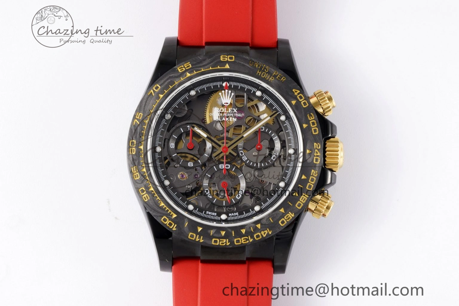 Daytona PVD Carbon Bezel GETF Best Edition Skeleton Red Dial on Red Rubber Strap SA4130