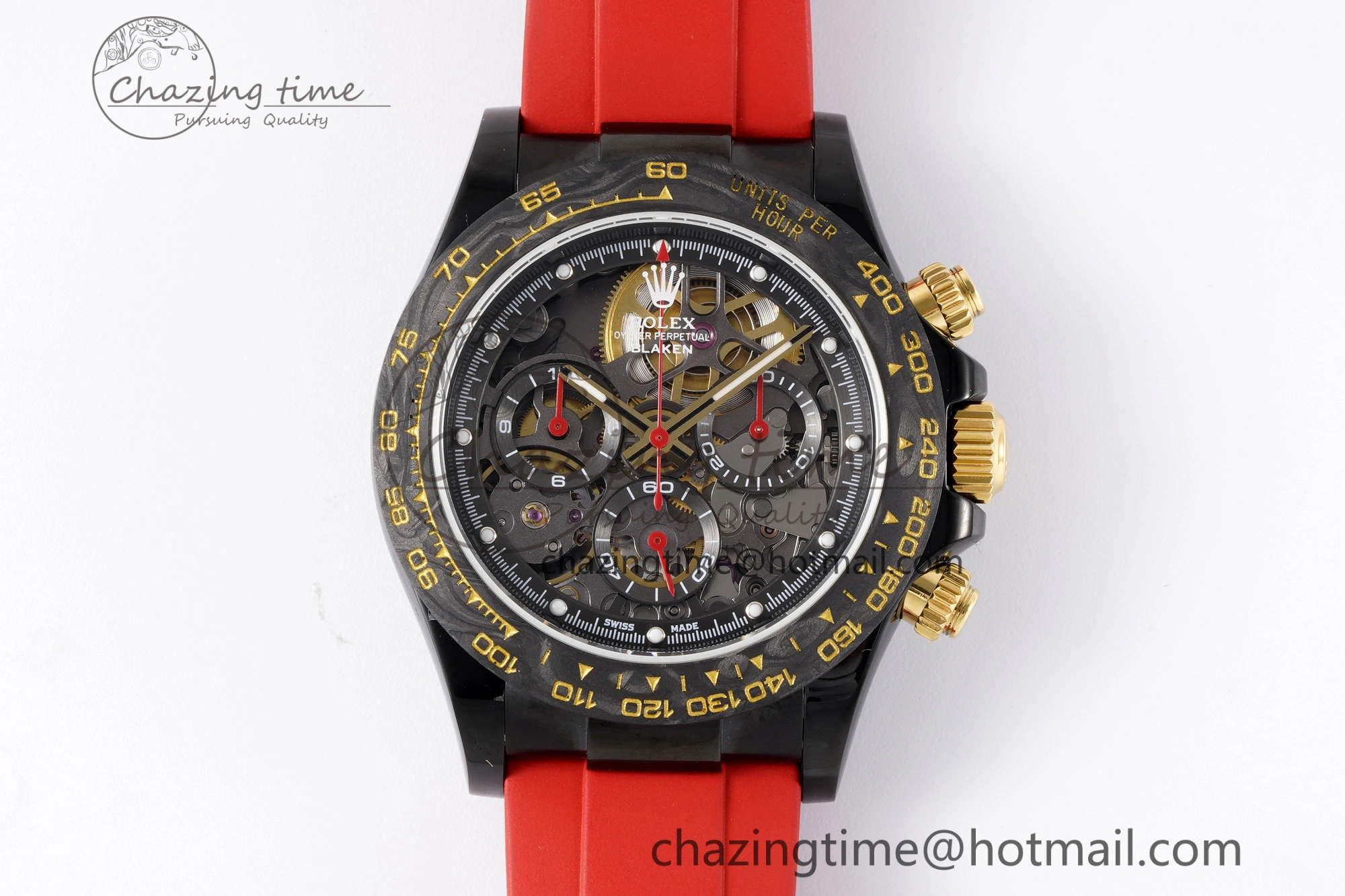 Daytona PVD Carbon Bezel GETF Best Edition Skeleton Red Dial on Red Rubber Strap SA4130