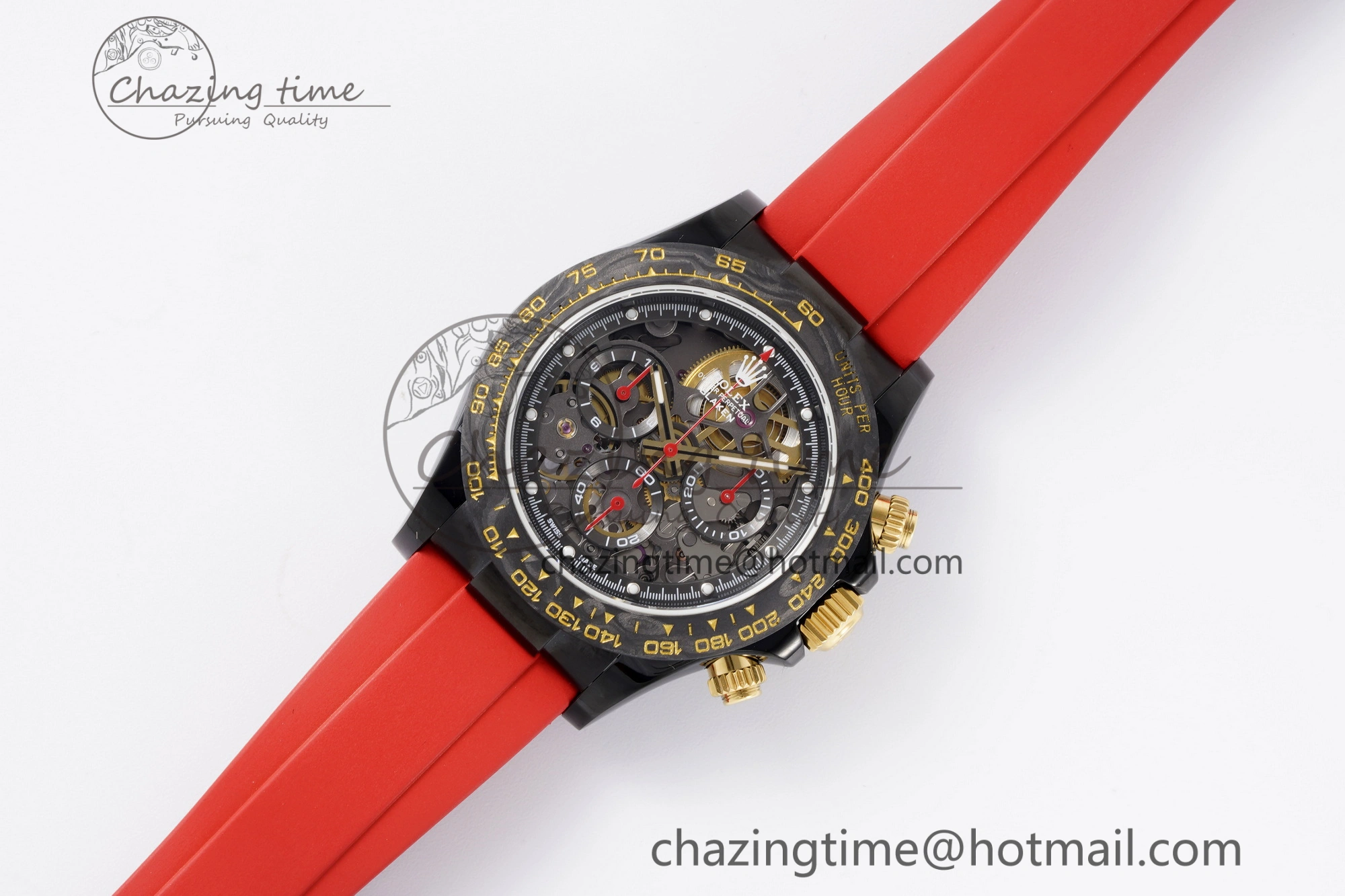 Daytona PVD Carbon Bezel GETF Best Edition Skeleton Red Dial on Red Rubber Strap SA4130