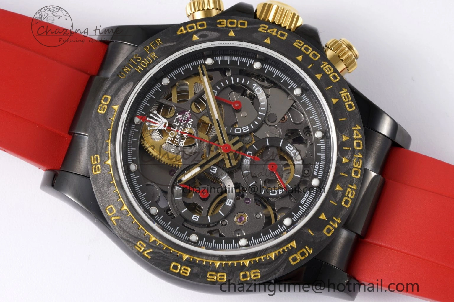 Daytona PVD Carbon Bezel GETF Best Edition Skeleton Red Dial on Red Rubber Strap SA4130