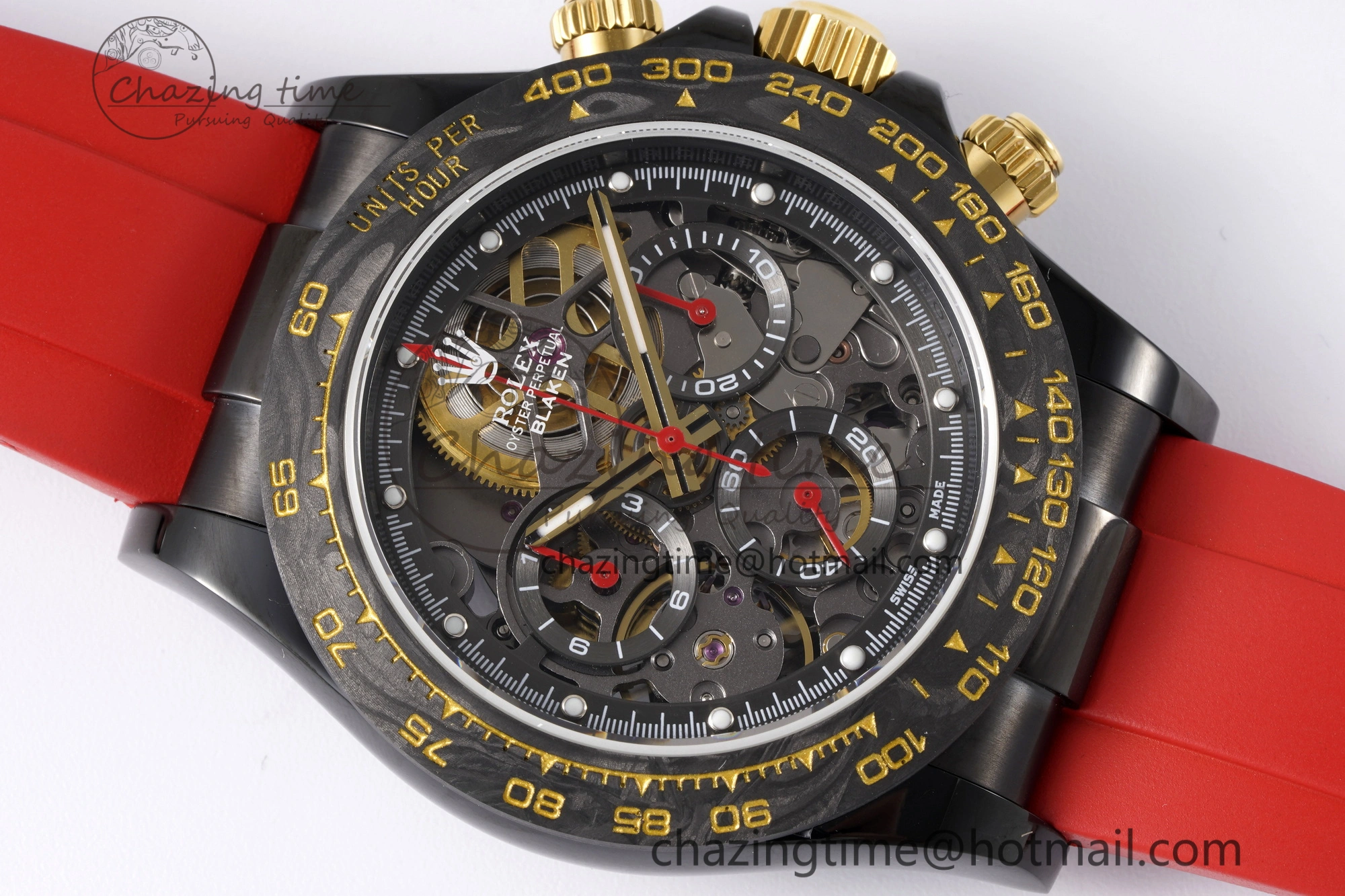 Daytona PVD Carbon Bezel GETF Best Edition Skeleton Red Dial on Red Rubber Strap SA4130