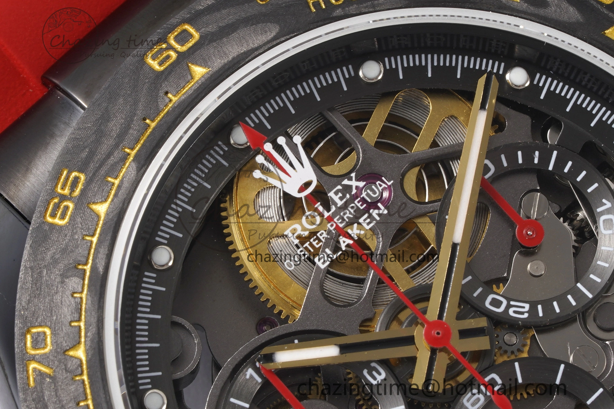 Daytona PVD Carbon Bezel GETF Best Edition Skeleton Red Dial on Red Rubber Strap SA4130