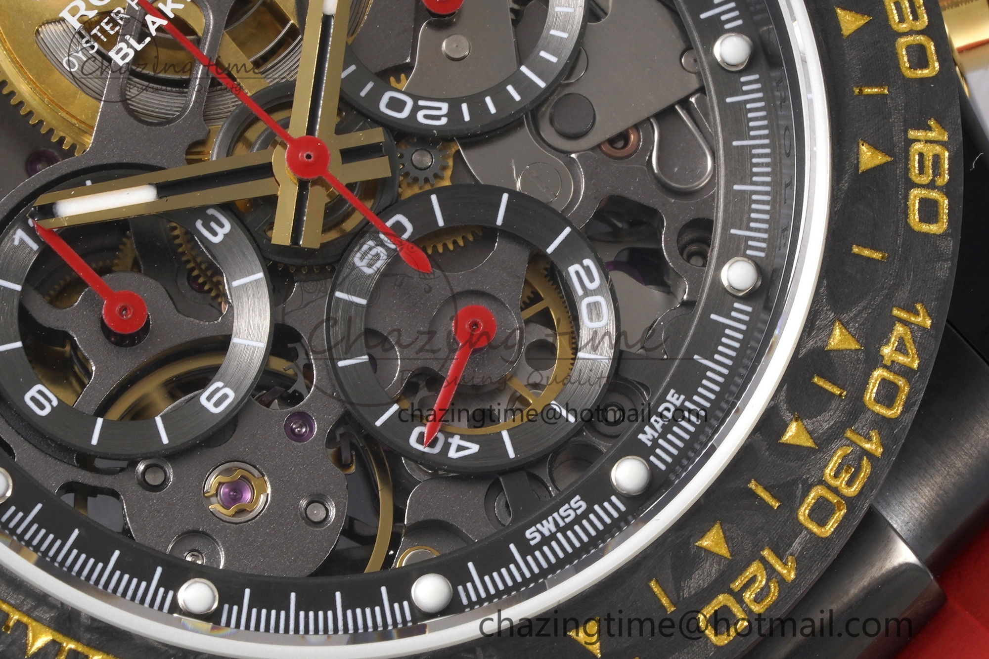 Daytona PVD Carbon Bezel GETF Best Edition Skeleton Red Dial on Red Rubber Strap SA4130