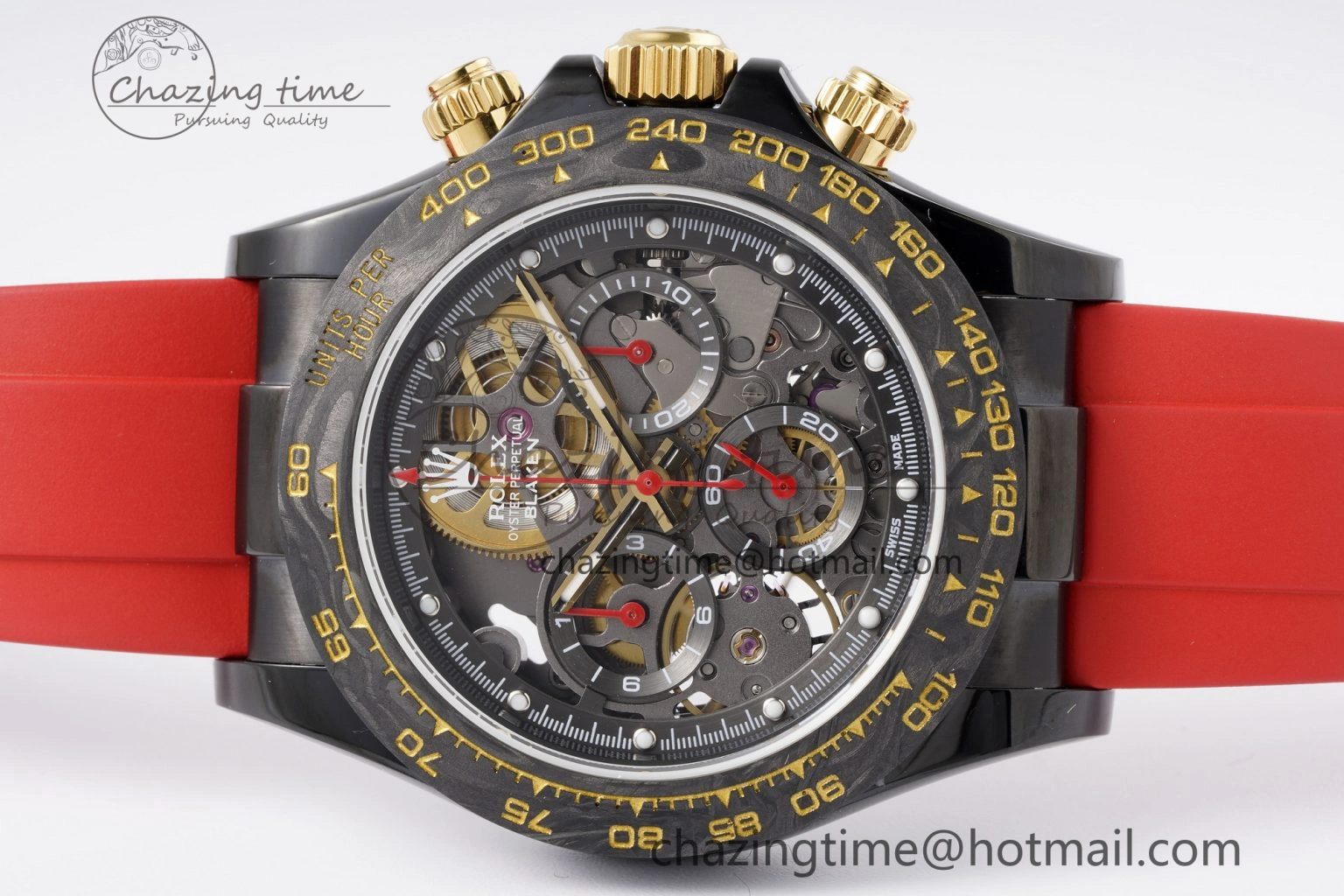 Daytona PVD Carbon Bezel GETF Best Edition Skeleton Red Dial on Red Rubber Strap SA4130