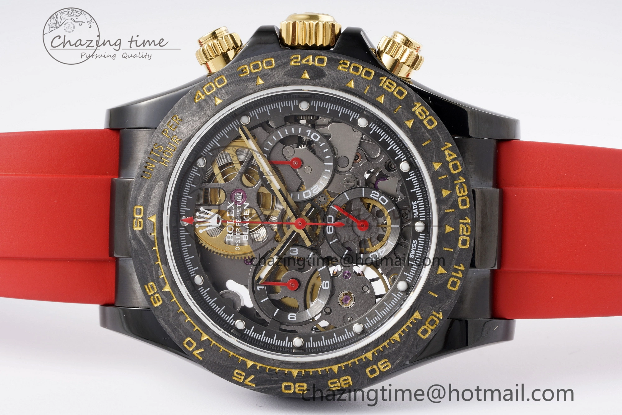 Daytona PVD Carbon Bezel GETF Best Edition Skeleton Red Dial on Red Rubber Strap SA4130
