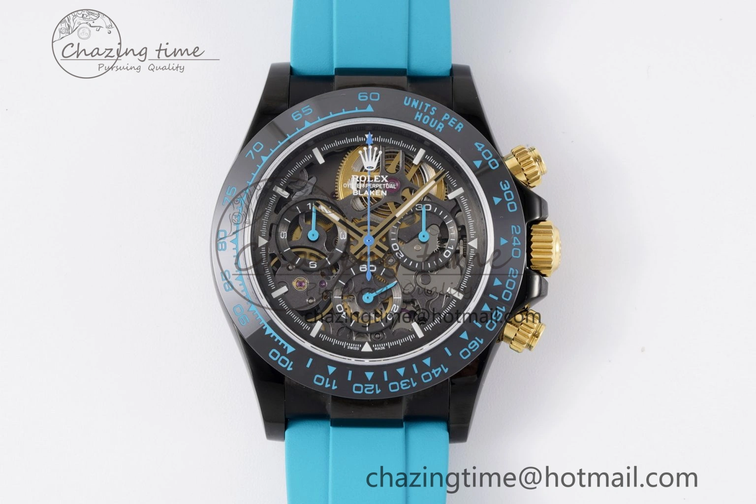 Daytona PVD Ceramic Bezel GETF Best Edition Skeleton Cyan Dial on Cyan Rubber Strap SA4130