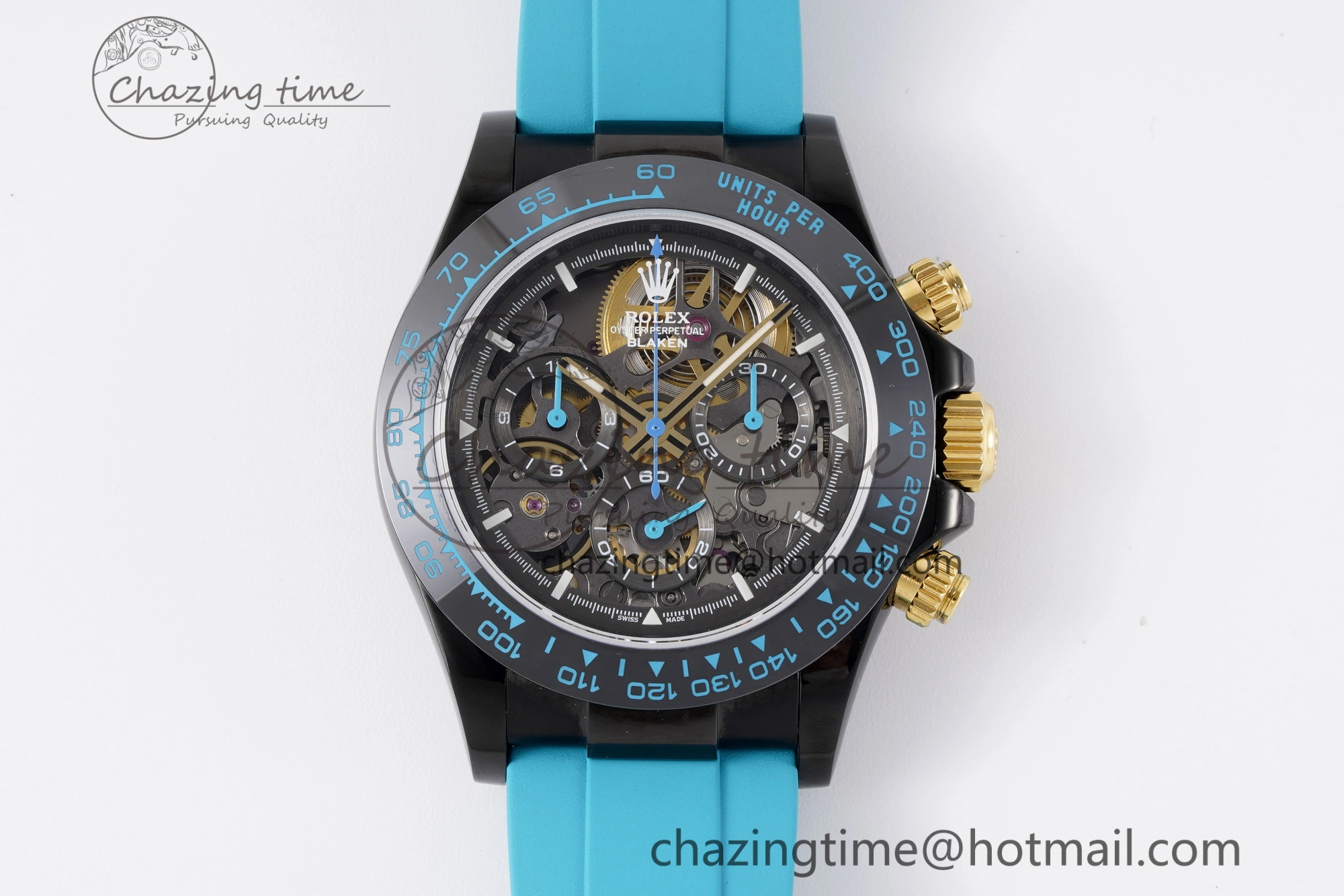 Daytona PVD Ceramic Bezel GETF Best Edition Skeleton Cyan Dial on Cyan Rubber Strap SA4130