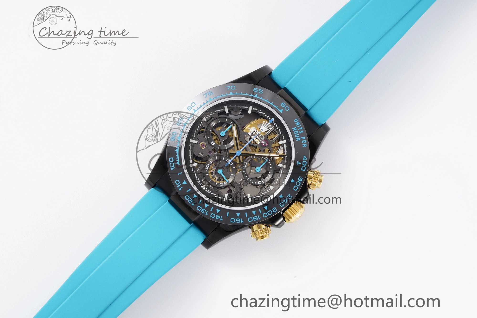 Daytona PVD Ceramic Bezel GETF Best Edition Skeleton Cyan Dial on Cyan Rubber Strap SA4130
