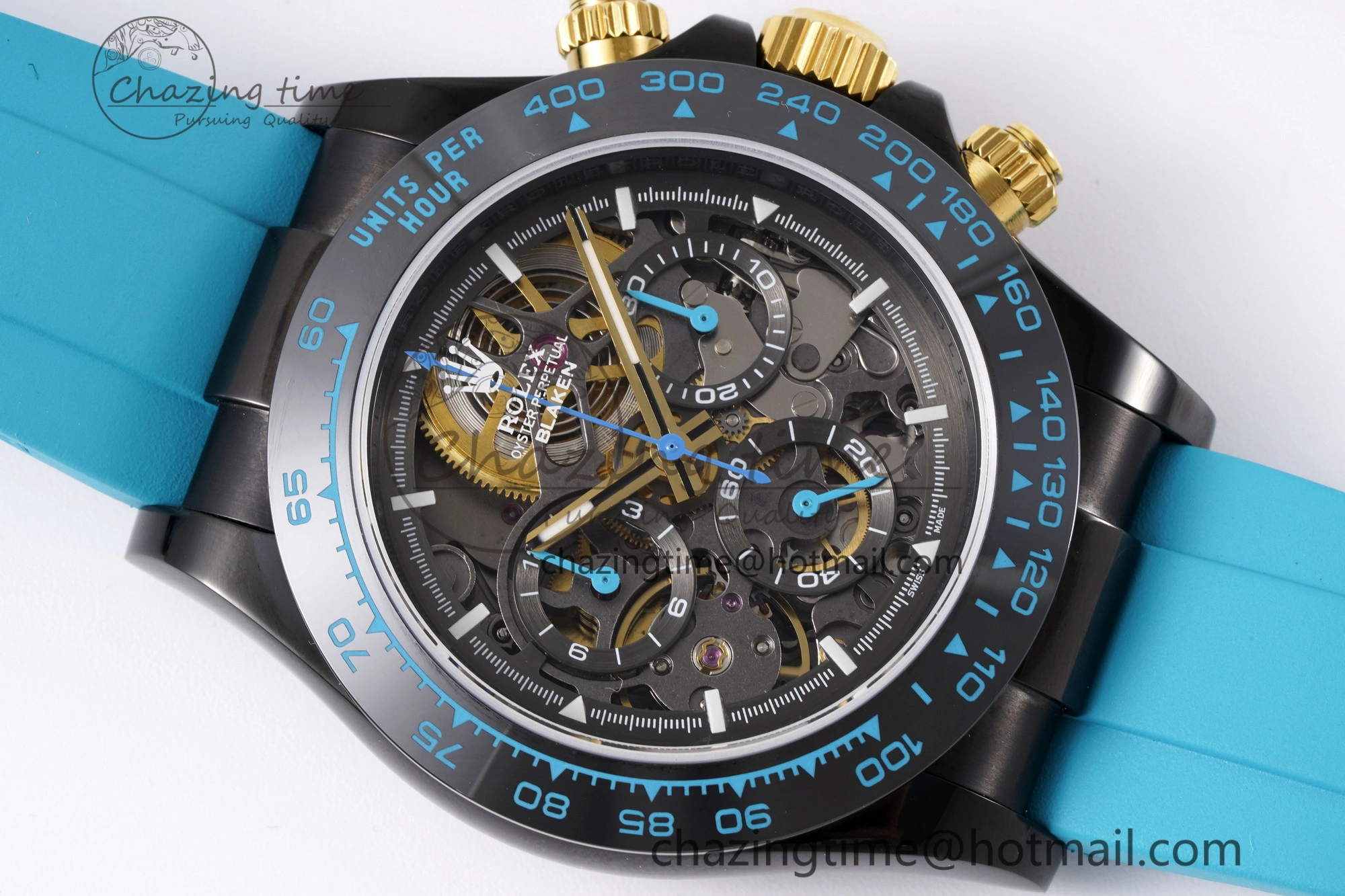 Daytona PVD Ceramic Bezel GETF Best Edition Skeleton Cyan Dial on Cyan Rubber Strap SA4130