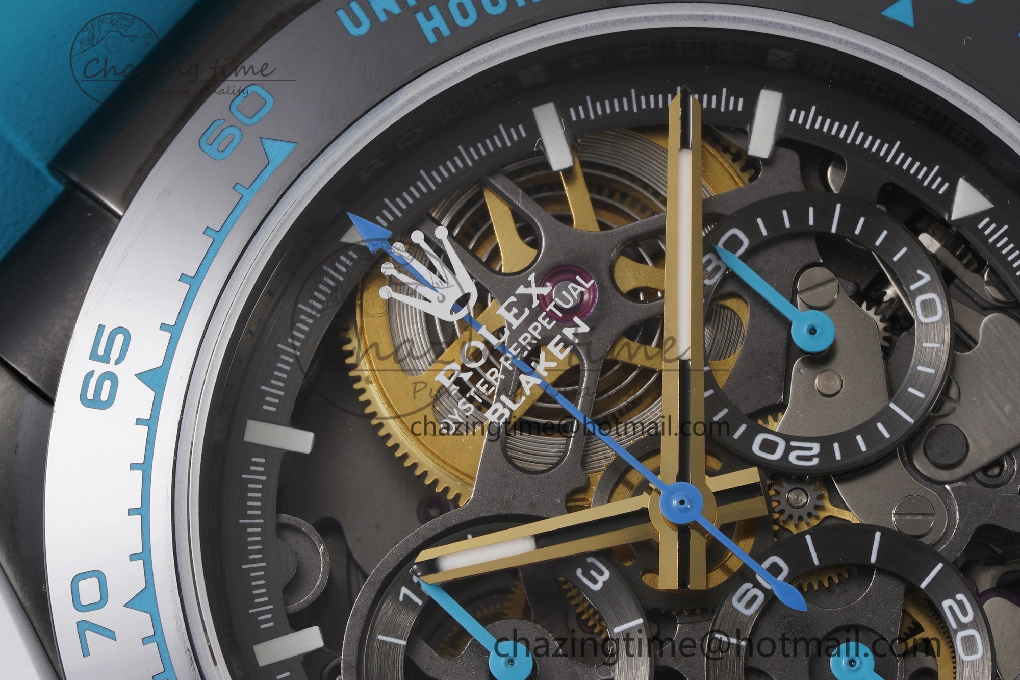 Daytona PVD Ceramic Bezel GETF Best Edition Skeleton Cyan Dial on Cyan Rubber Strap SA4130