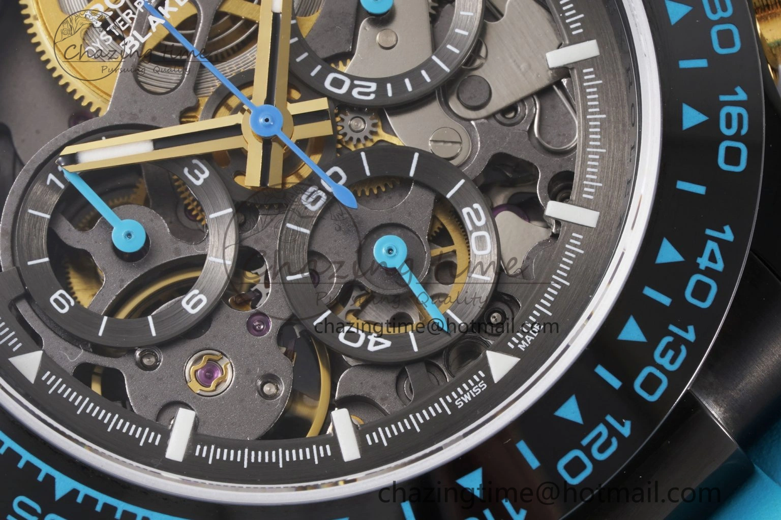 Daytona PVD Ceramic Bezel GETF Best Edition Skeleton Cyan Dial on Cyan Rubber Strap SA4130