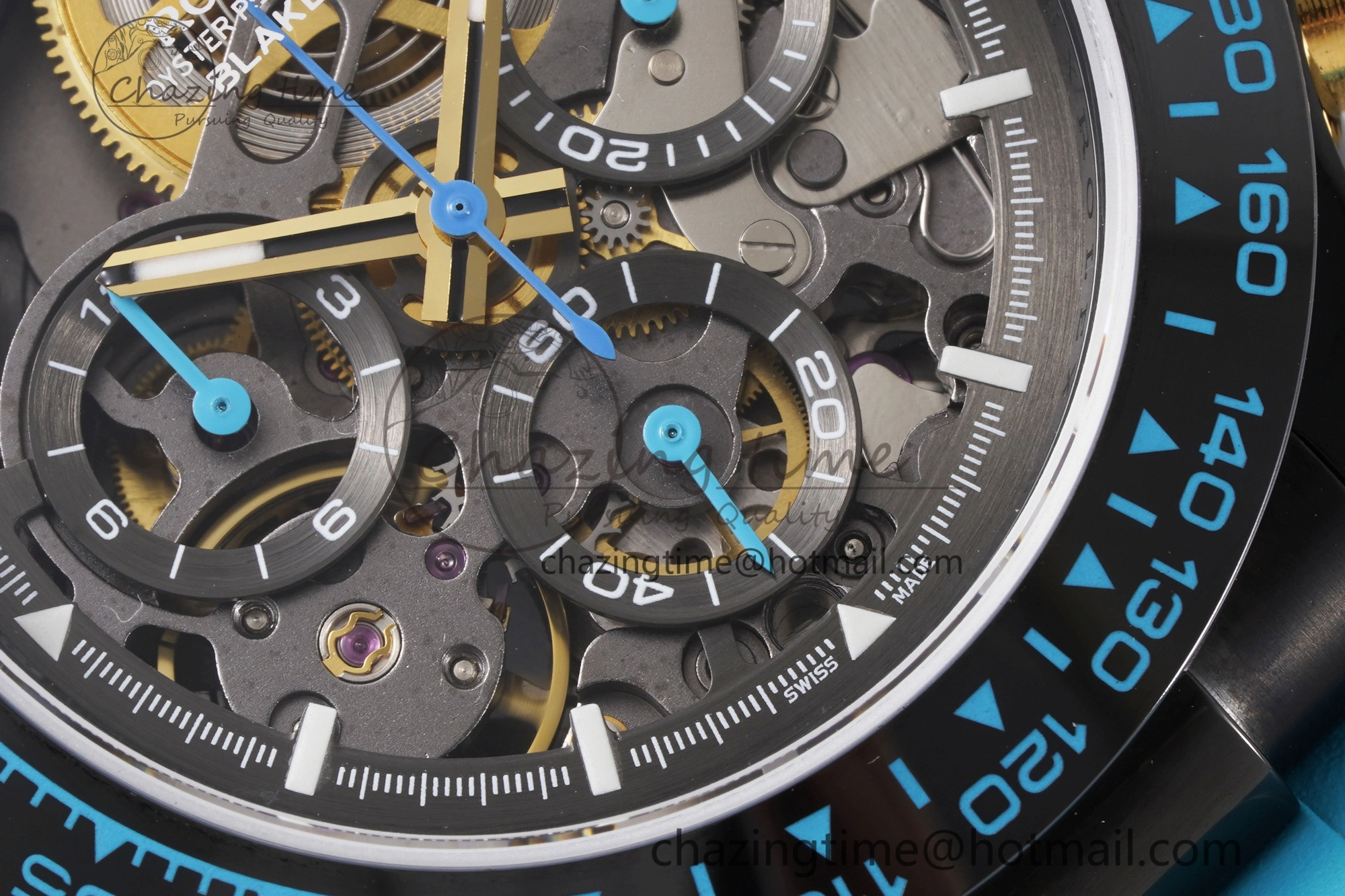 Daytona PVD Ceramic Bezel GETF Best Edition Skeleton Cyan Dial on Cyan Rubber Strap SA4130