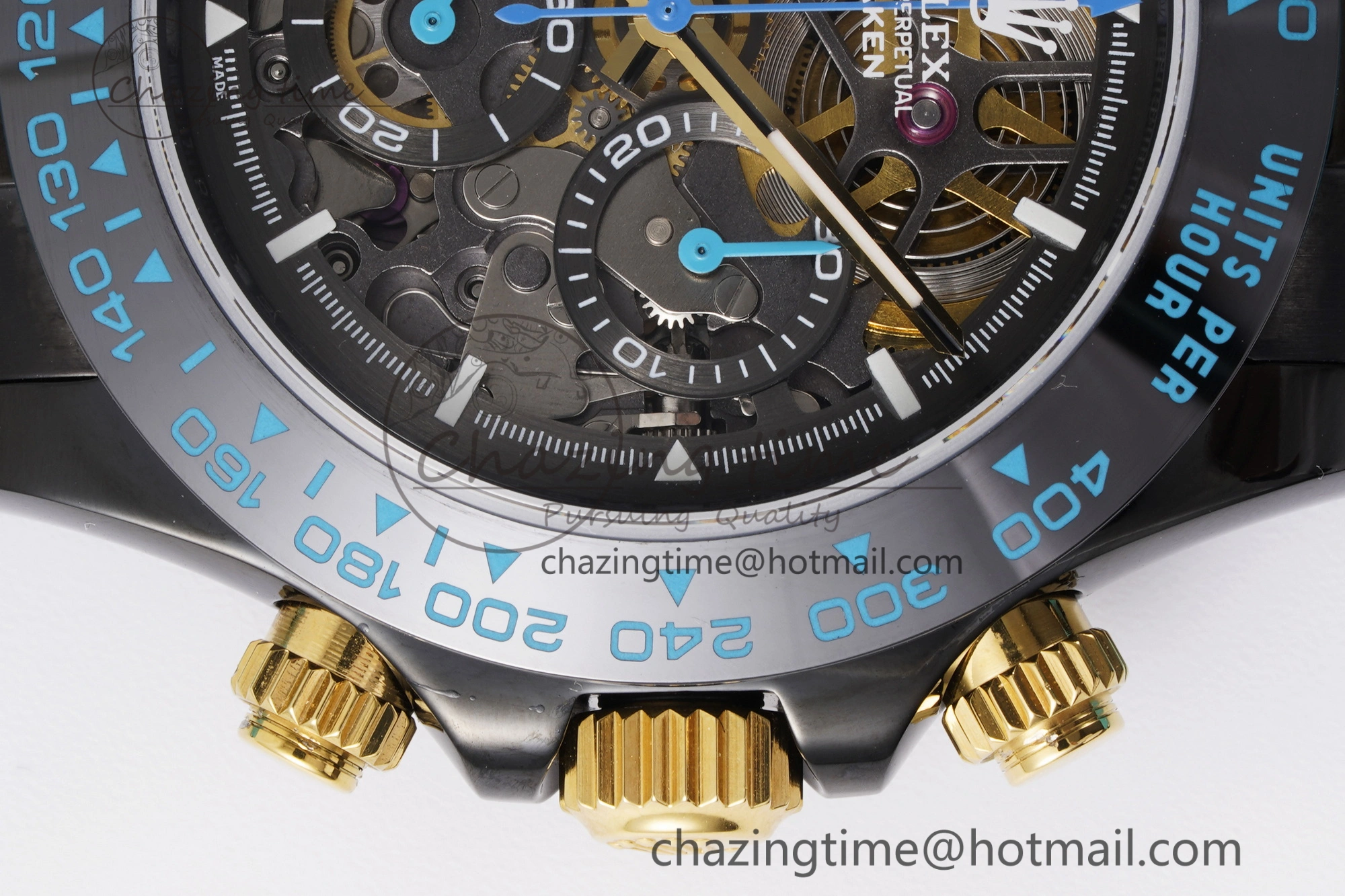 Daytona PVD Ceramic Bezel GETF Best Edition Skeleton Cyan Dial on Cyan Rubber Strap SA4130