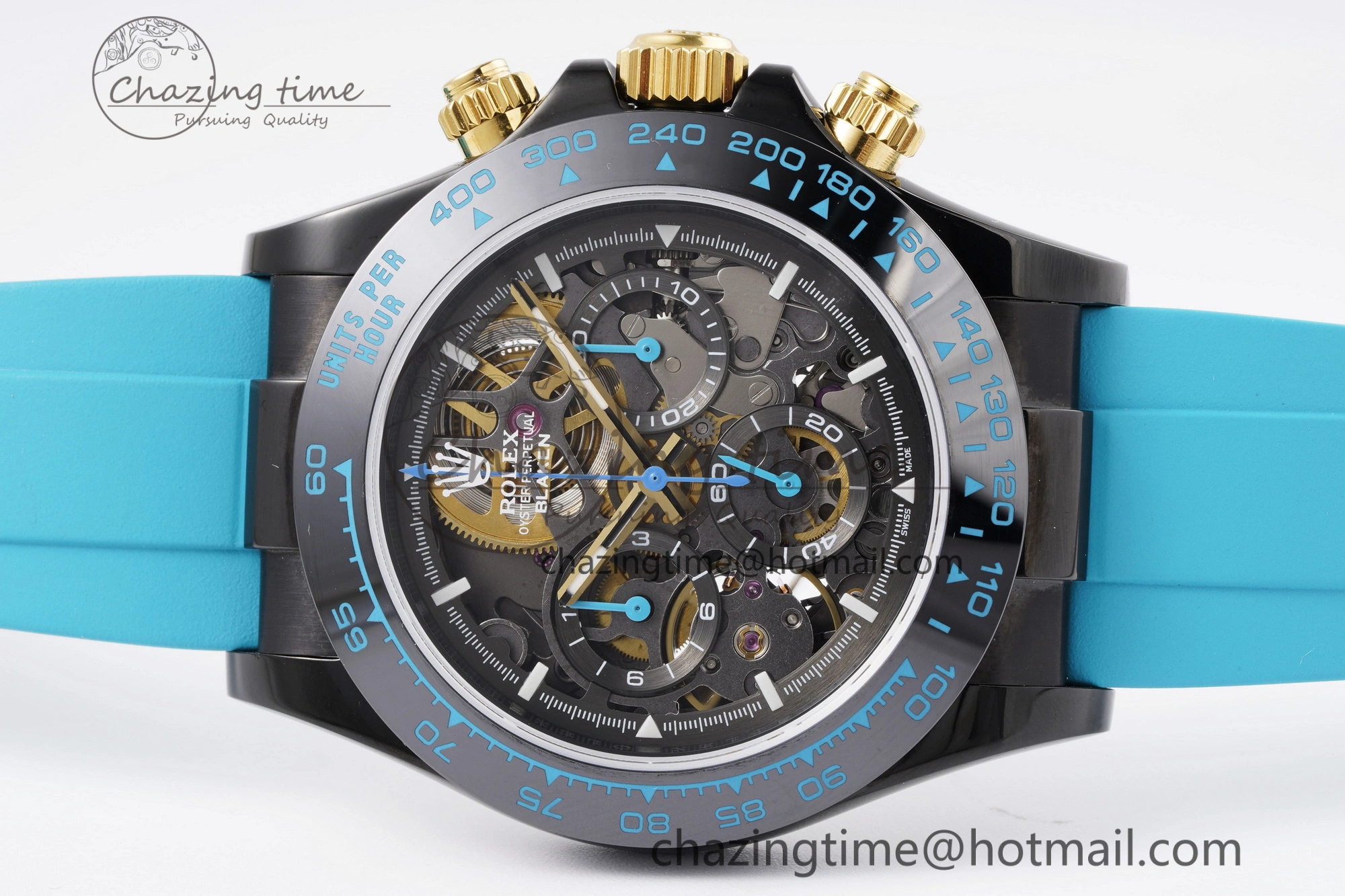 Daytona PVD Ceramic Bezel GETF Best Edition Skeleton Cyan Dial on Cyan Rubber Strap SA4130