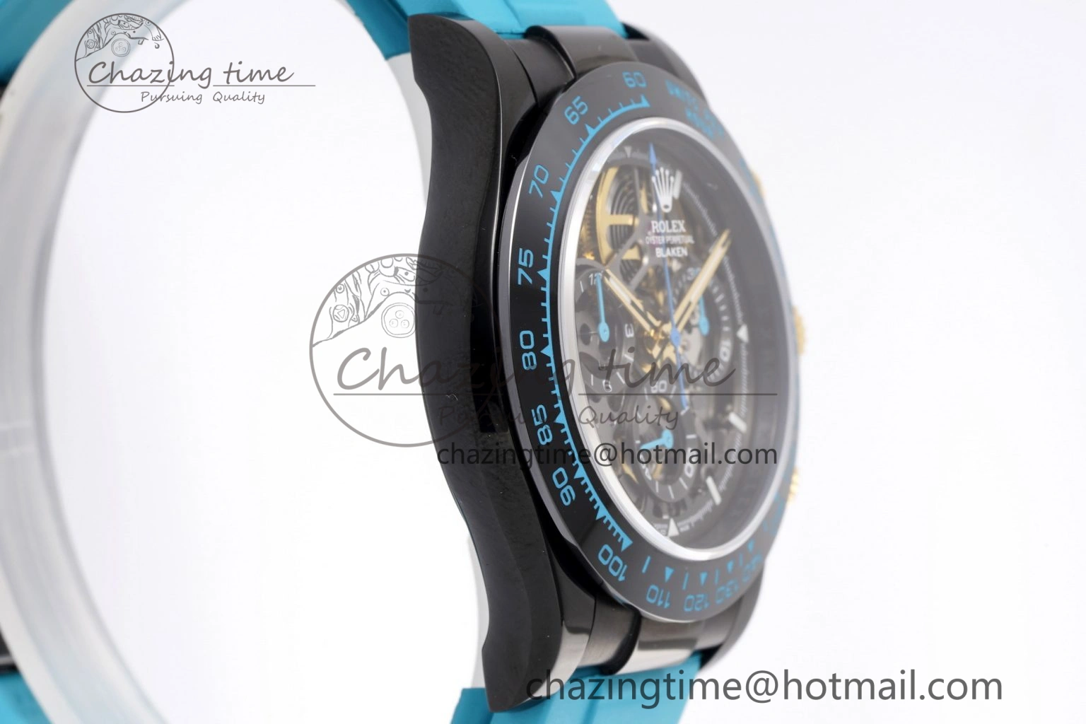 Daytona PVD Ceramic Bezel GETF Best Edition Skeleton Cyan Dial on Cyan Rubber Strap SA4130