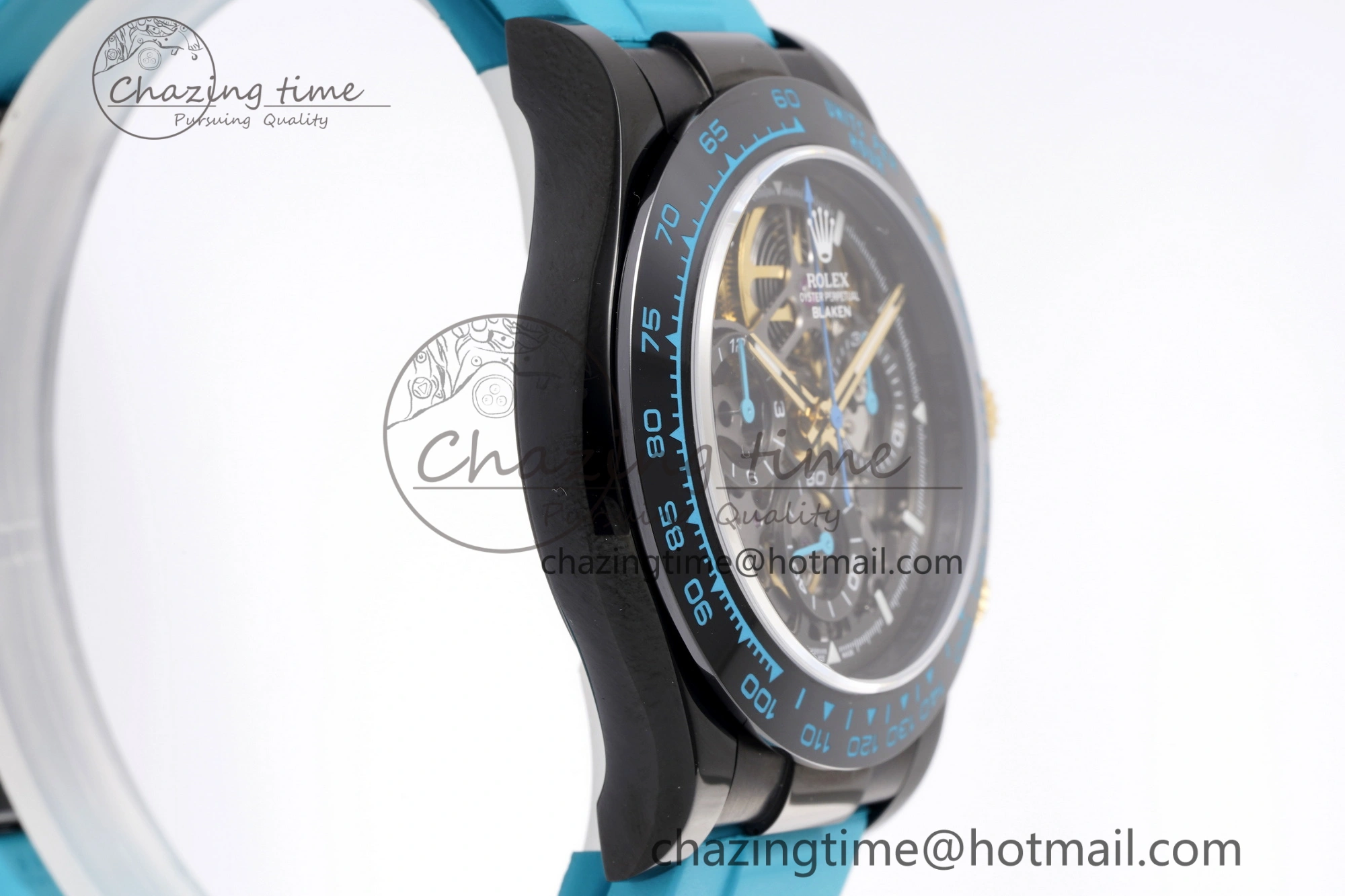 Daytona PVD Ceramic Bezel GETF Best Edition Skeleton Cyan Dial on Cyan Rubber Strap SA4130