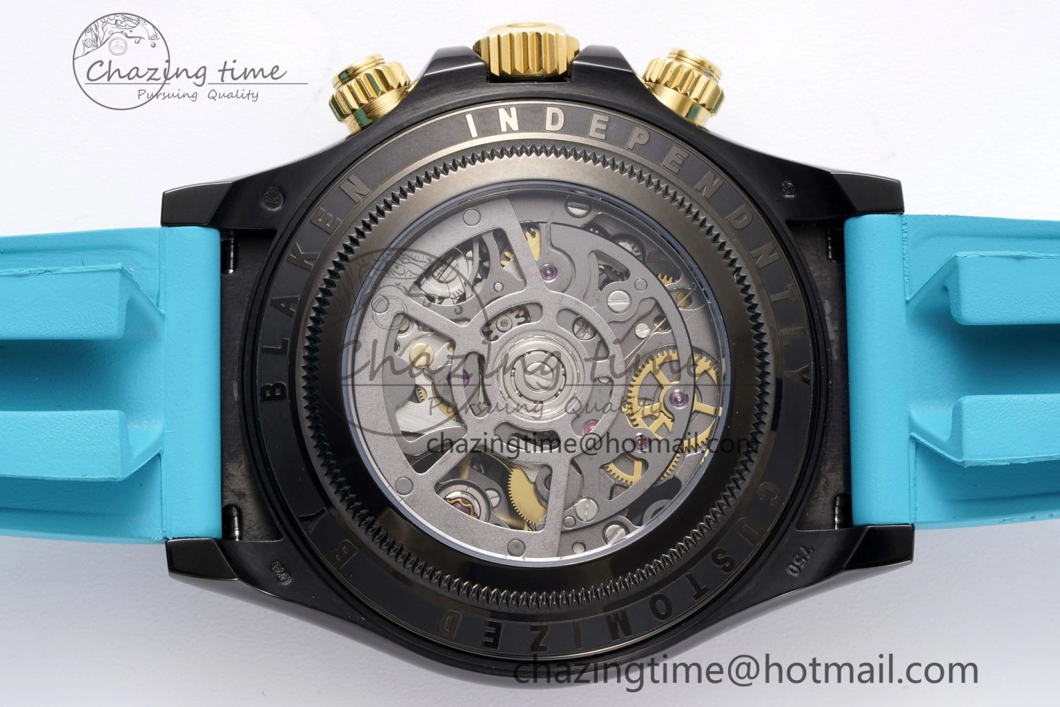 Daytona PVD Ceramic Bezel GETF Best Edition Skeleton Cyan Dial on Cyan Rubber Strap SA4130