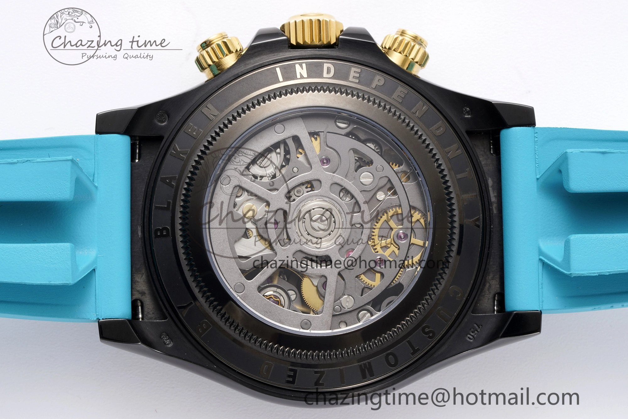 Daytona PVD Ceramic Bezel GETF Best Edition Skeleton Cyan Dial on Cyan Rubber Strap SA4130