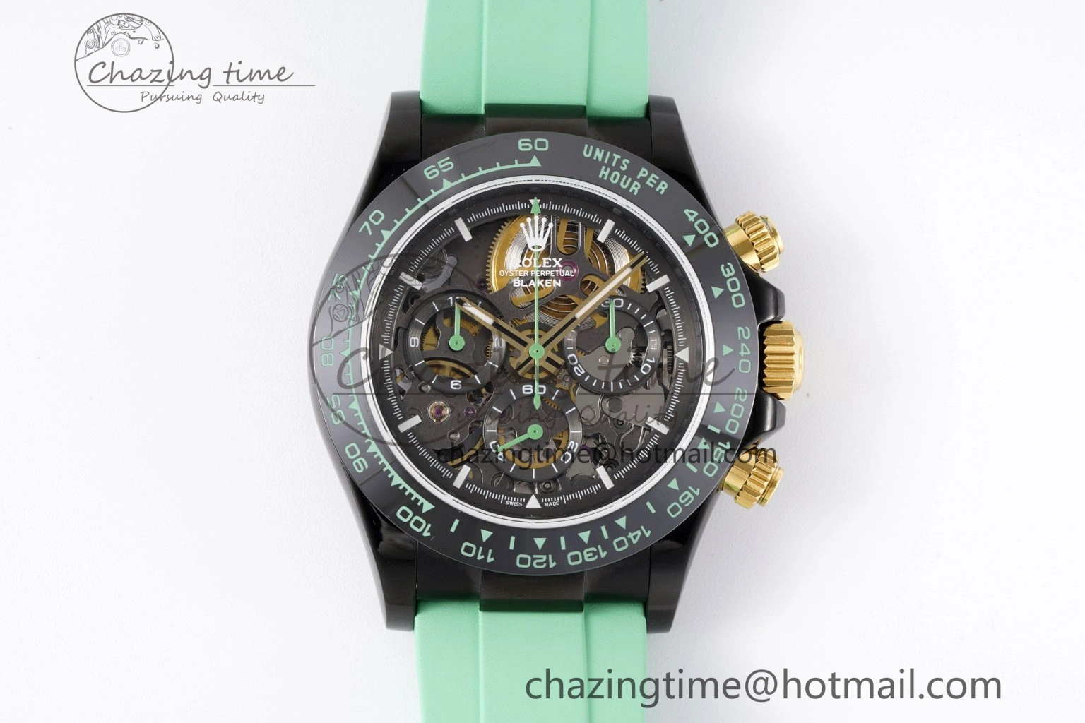 Daytona PVD Ceramic Bezel GETF Best Edition Skeleton Green Dial on Avocado Green Rubber Strap SA4130