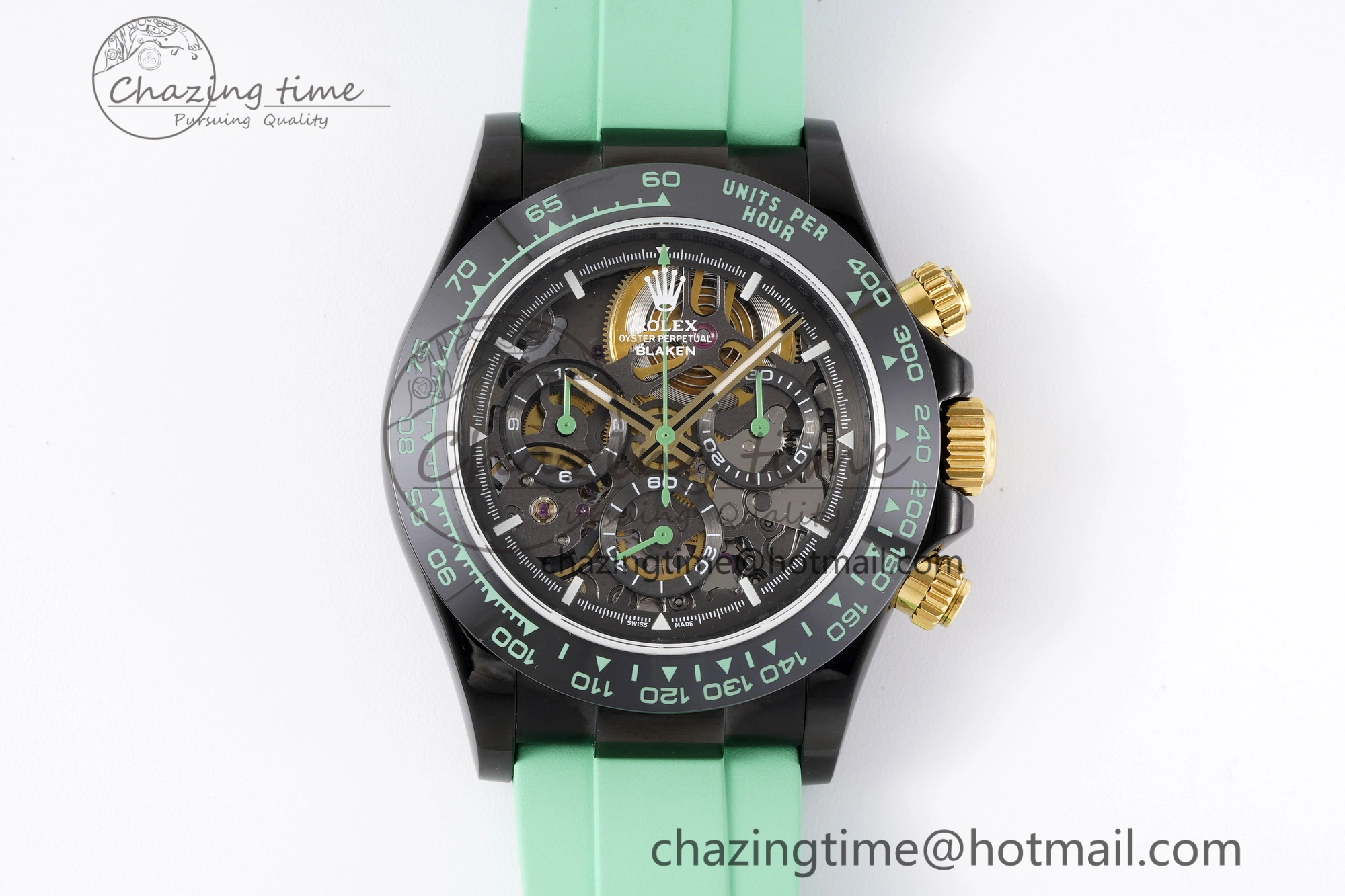 Daytona PVD Ceramic Bezel GETF Best Edition Skeleton Green Dial on Avocado Green Rubber Strap SA4130