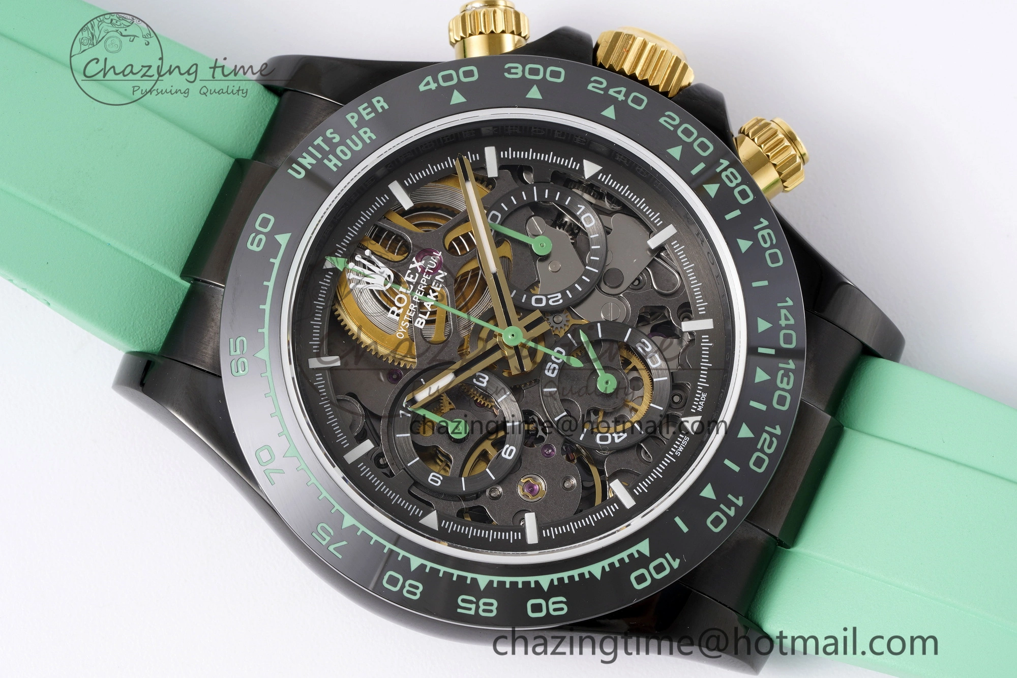 Daytona PVD Ceramic Bezel GETF Best Edition Skeleton Green Dial on Avocado Green Rubber Strap SA4130