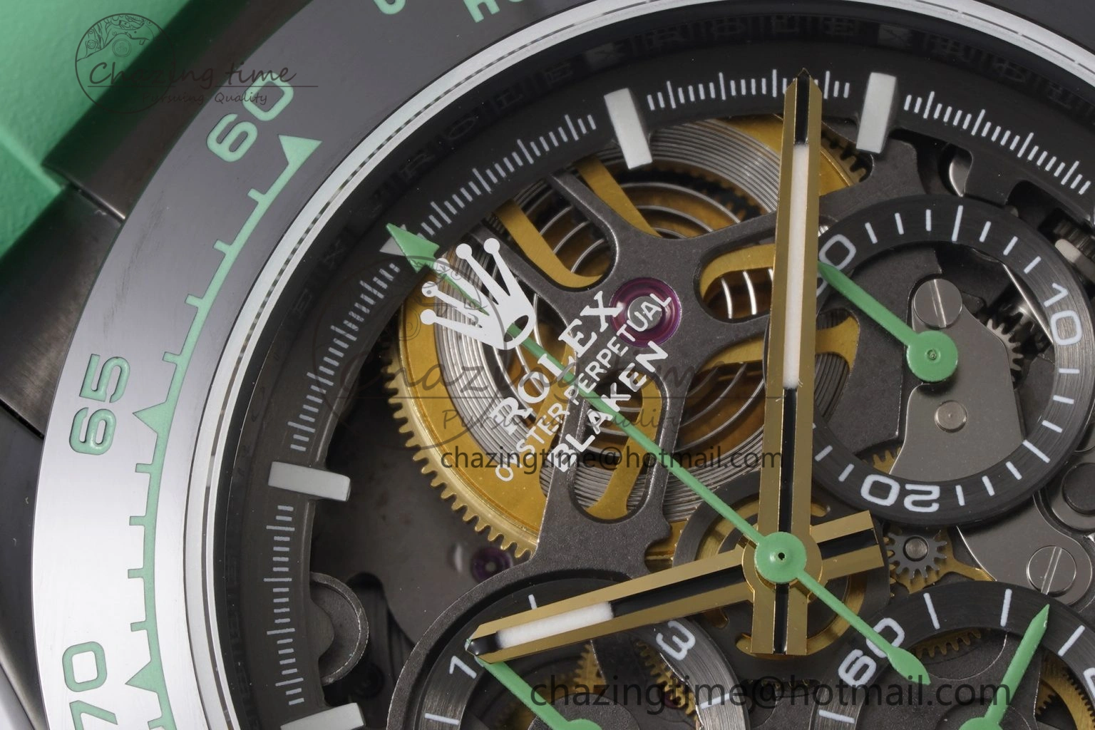 Daytona PVD Ceramic Bezel GETF Best Edition Skeleton Green Dial on Avocado Green Rubber Strap SA4130