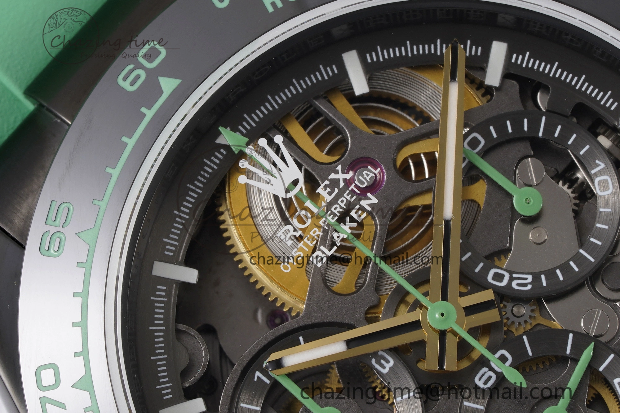 Daytona PVD Ceramic Bezel GETF Best Edition Skeleton Green Dial on Avocado Green Rubber Strap SA4130