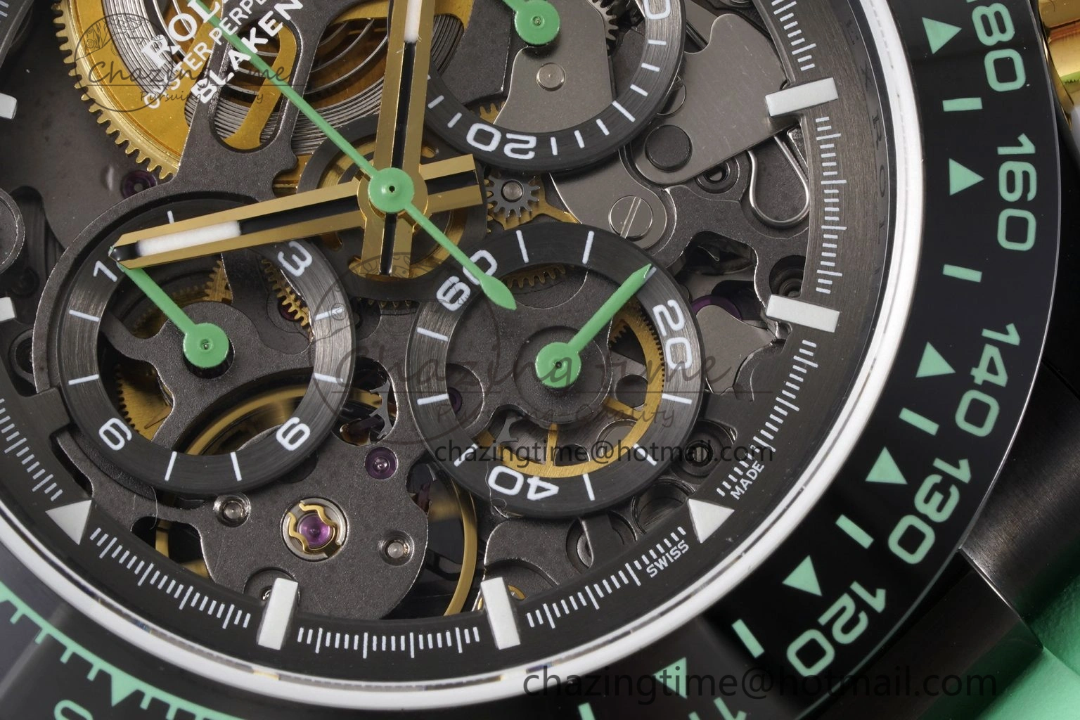 Daytona PVD Ceramic Bezel GETF Best Edition Skeleton Green Dial on Avocado Green Rubber Strap SA4130