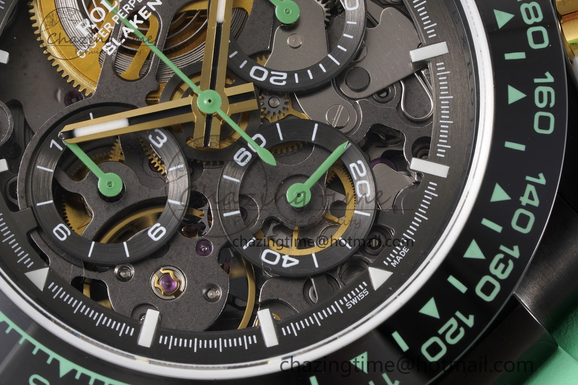 Daytona PVD Ceramic Bezel GETF Best Edition Skeleton Green Dial on Avocado Green Rubber Strap SA4130