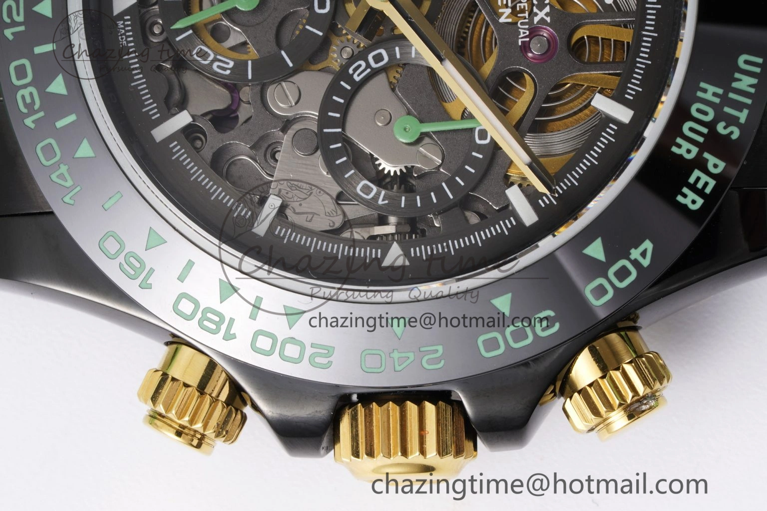 Daytona PVD Ceramic Bezel GETF Best Edition Skeleton Green Dial on Avocado Green Rubber Strap SA4130